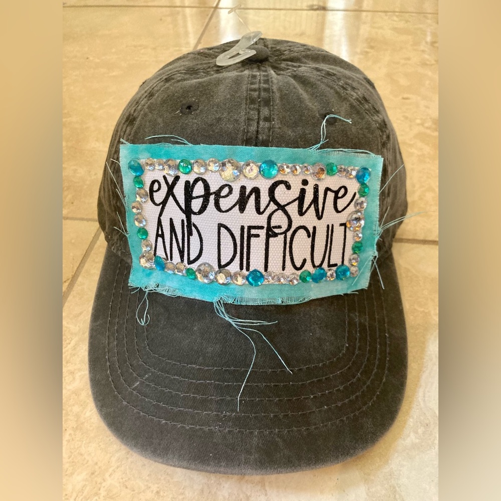 🔥EXPENSIVE AND DIFFICULT🔥NWT Adjust. Hat; distressed grey, turquoise, crystals